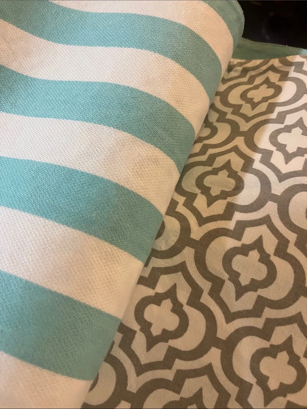 Set of 4 Reversible placemats in Bohemian style Striped Blues and Pattern #277